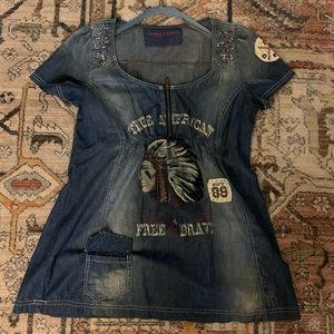 Double D Ranch Denim Embroidered tunic